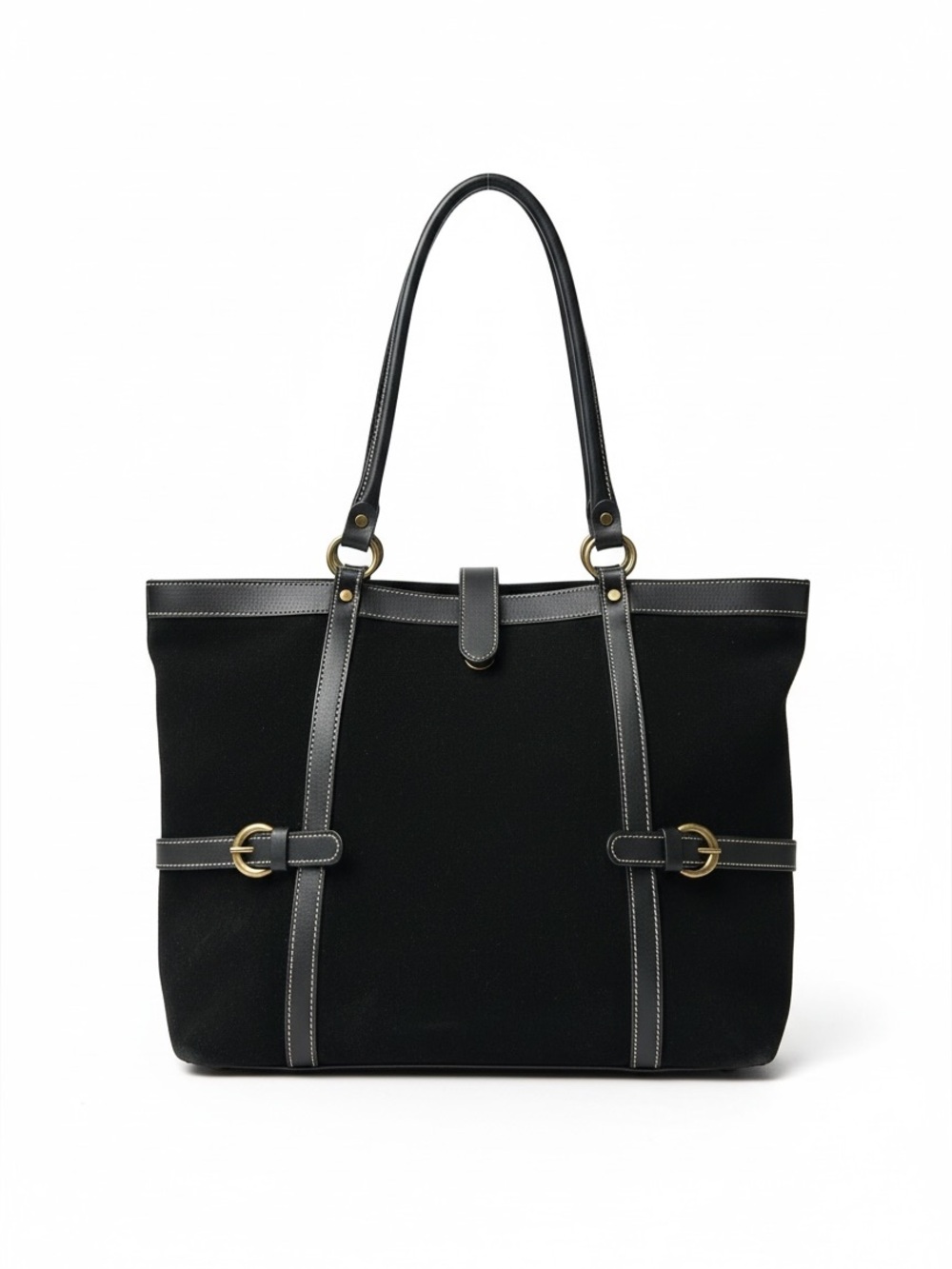 Vintage Nordstrom Brand Black Suede Leather Shoulder Tote Made in Italy